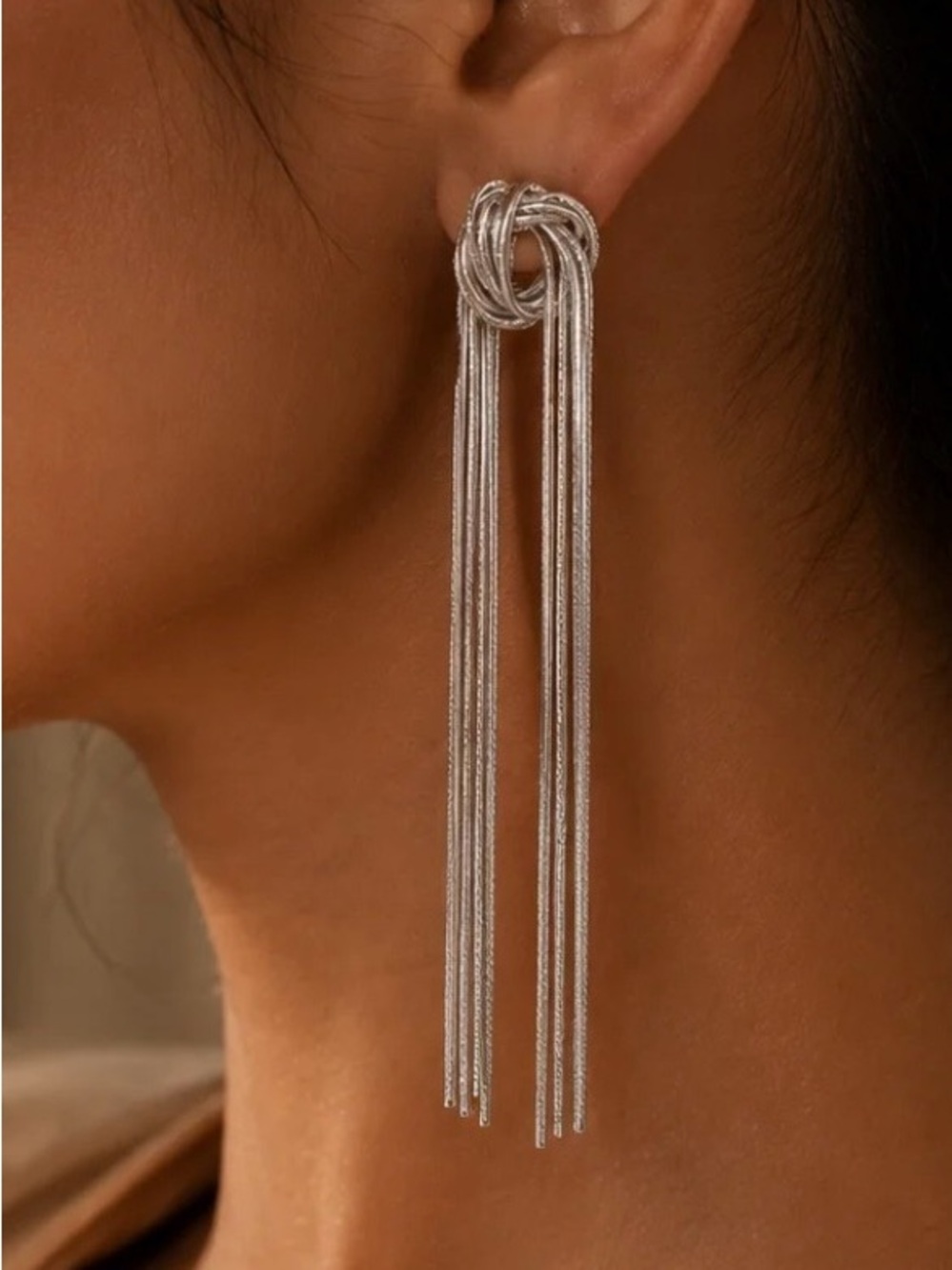 Krush Kandy Monarch Knot Tassel Drop Earrings Silver Knot Tassel Drop Earrings